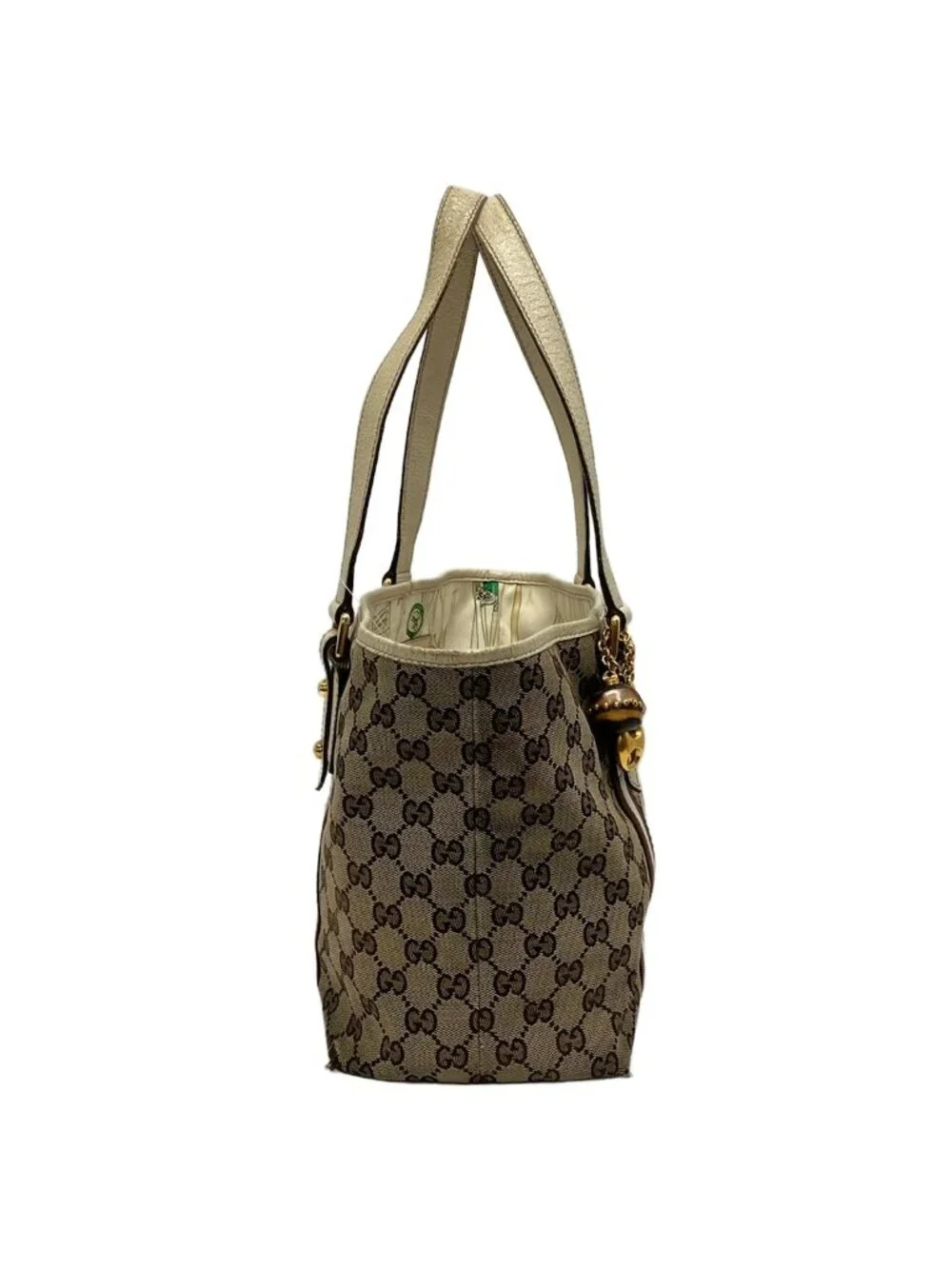 Gucci Tote GG Pattern Beige Dark Brown White Leather